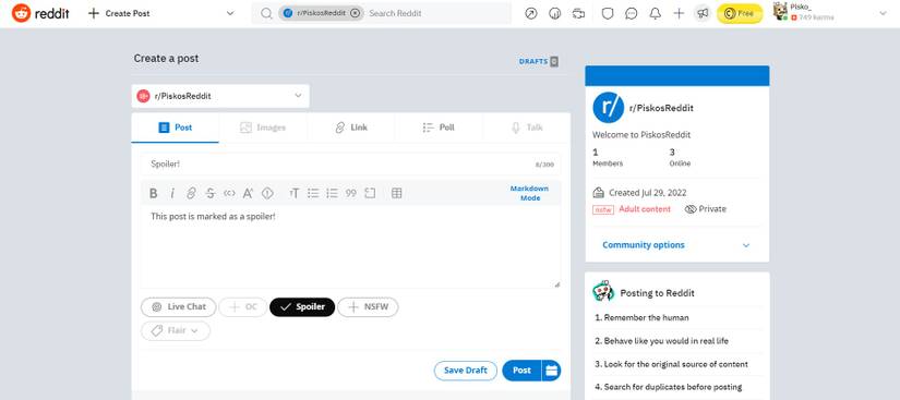 Marking a post as a spoiler on Reddit