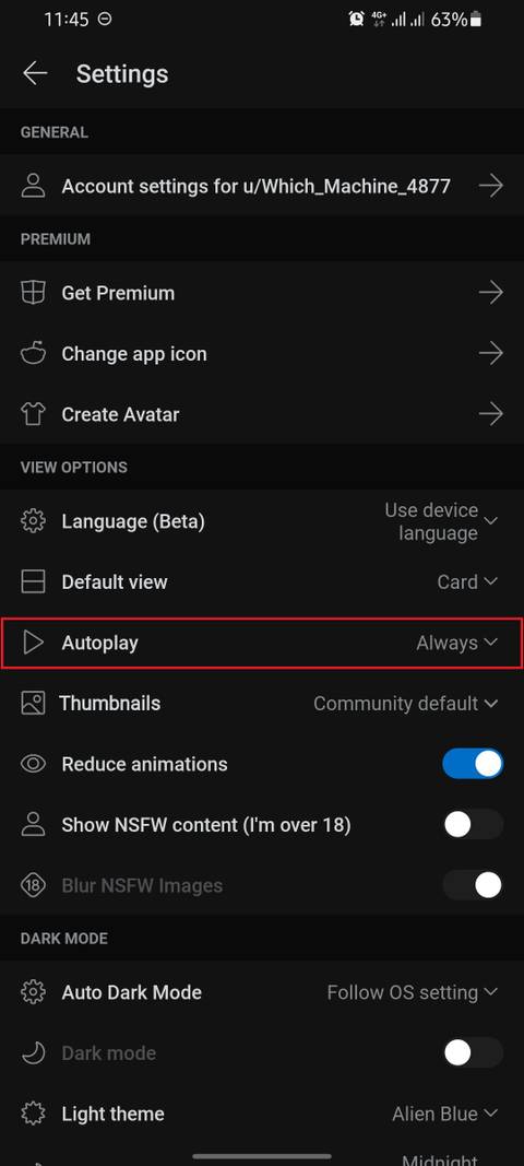 reddit settings page