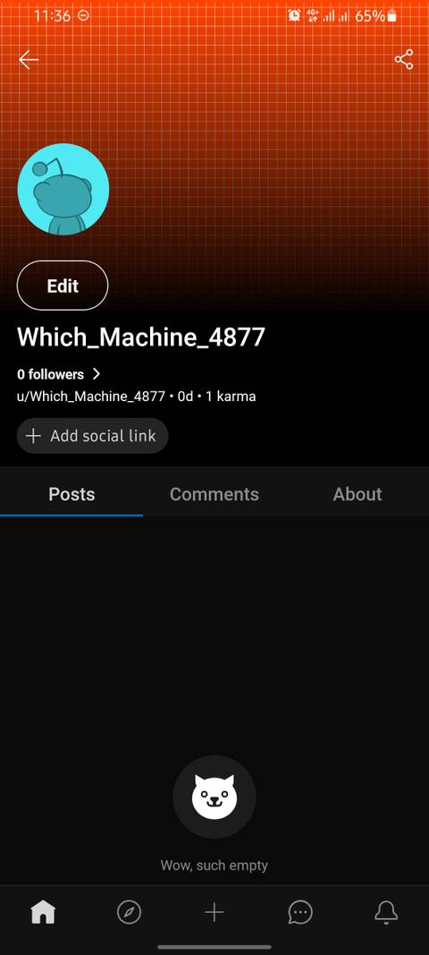 screenshot of Reddits profile page