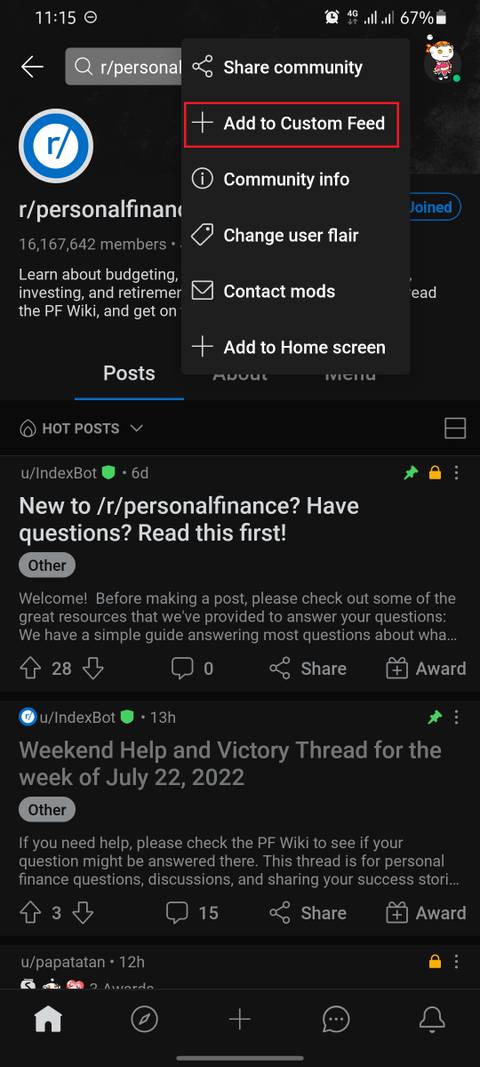 screenshot of subreddit homepage