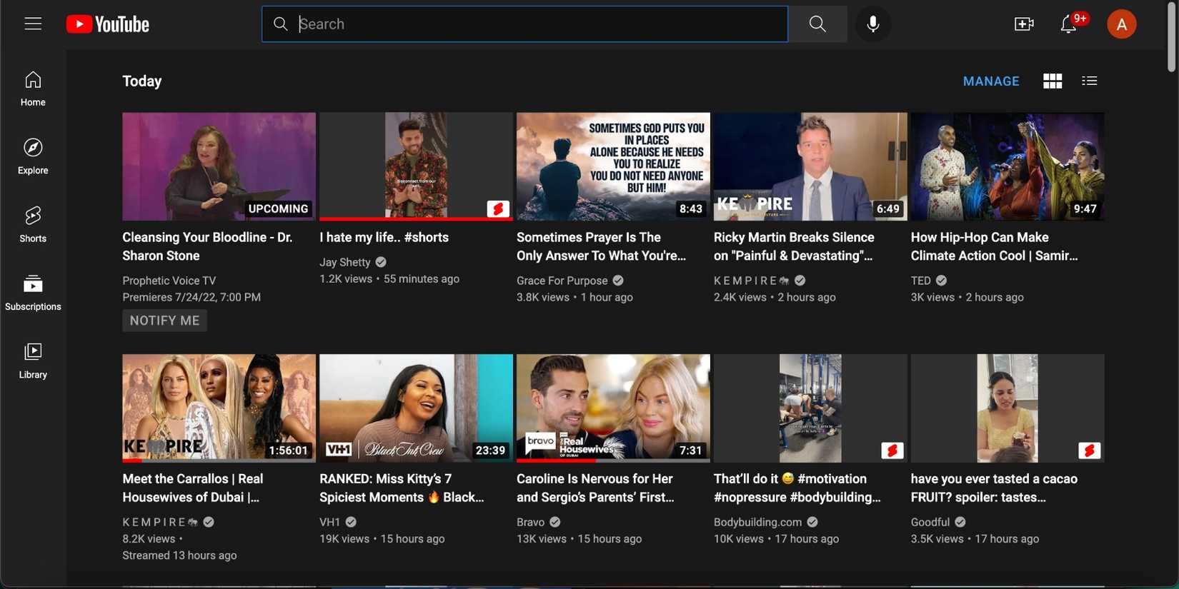 screenshot of youtube subscription feed on desktop