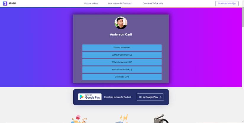 Saving TikTok Video with SSSTIK on Desktop
