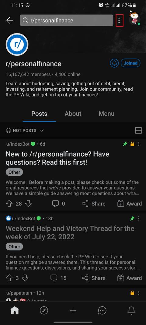 subreddit homepage screenshot