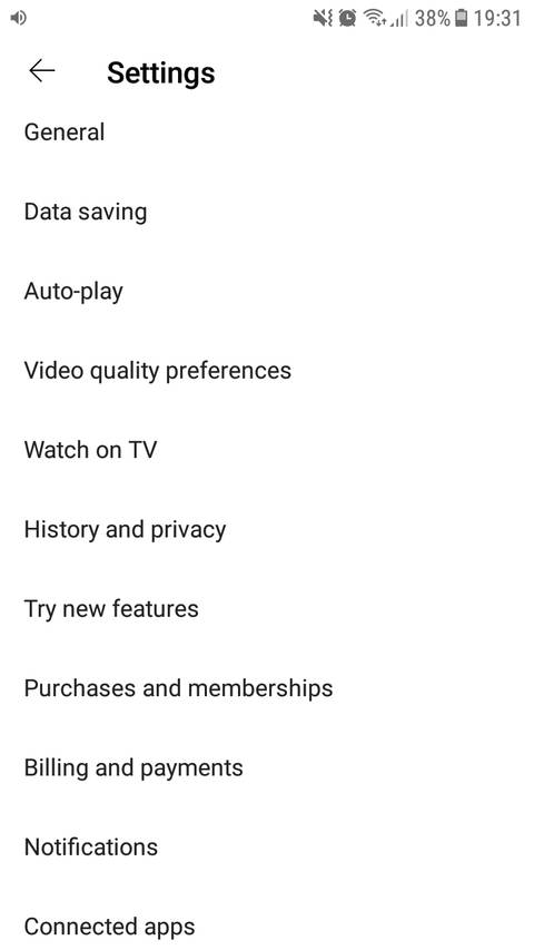 YouTube app settings