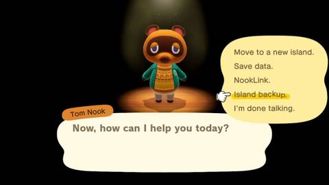 Animal Crossing New Horizons how to back up island save data select island back up