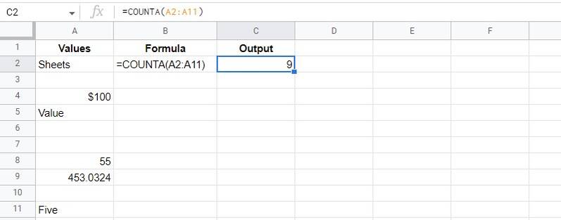 How to Count Non-Blank Cells in Google Sheets
