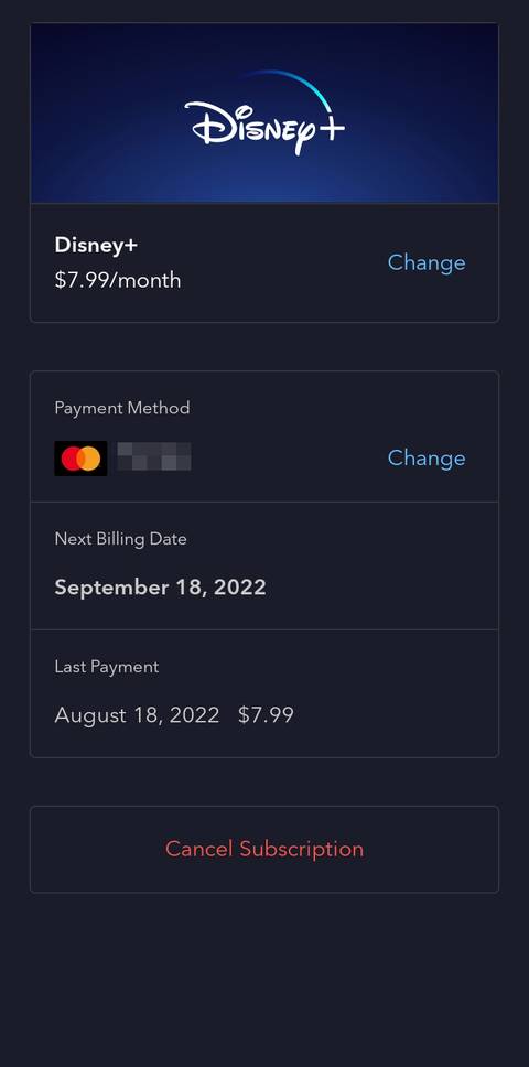 Disney+ mobile plan cancel subscription button
