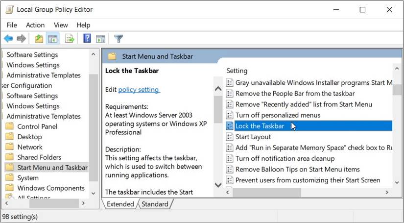 How to Prevent Others From Moving or Resizing the Windows Taskbar