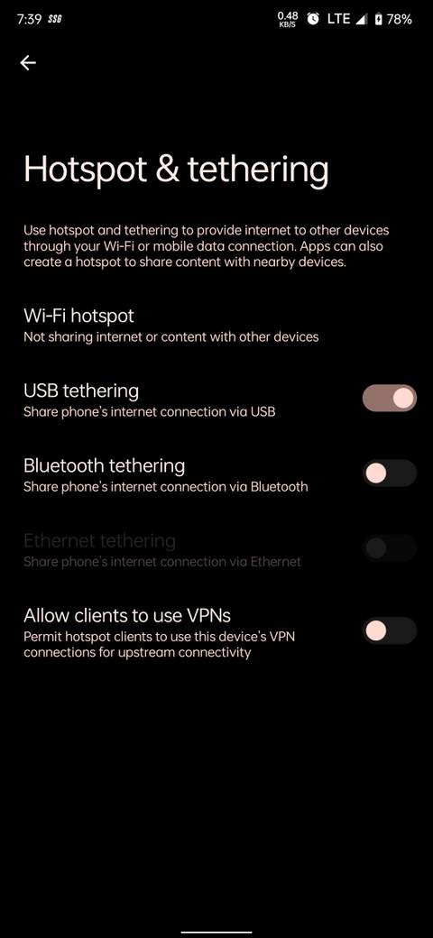 Enabling USB Tethering