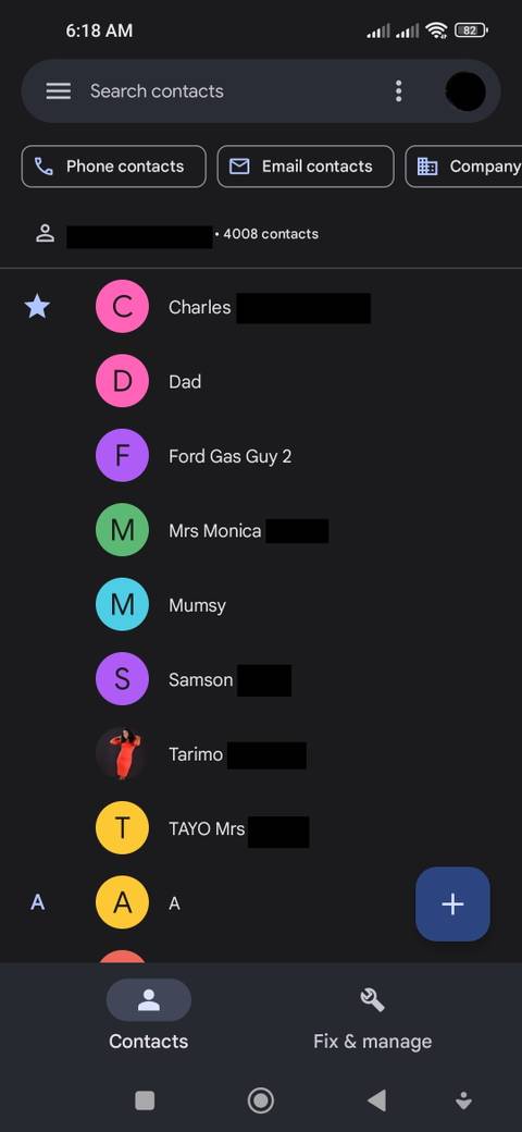 Gmail Contacts alphabetically listed
