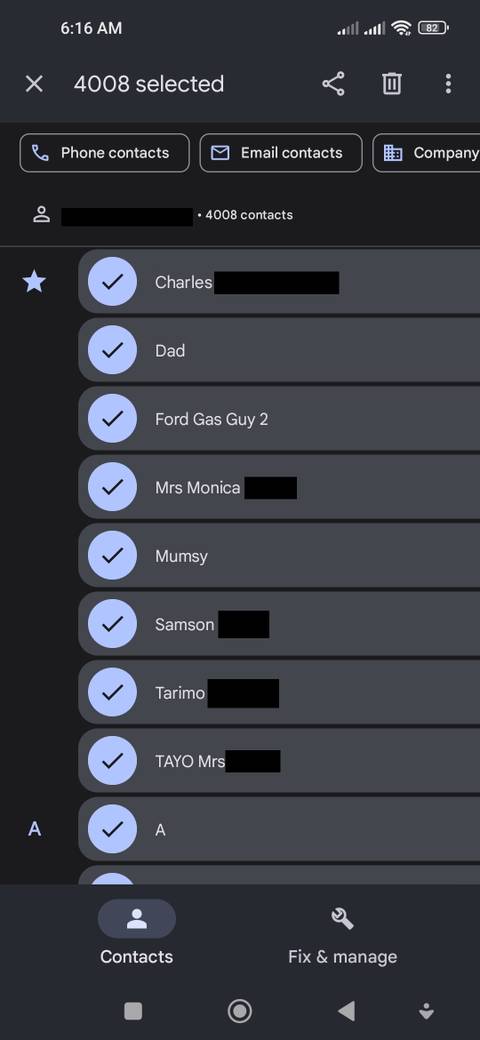 Gmail Contacts selected for printing