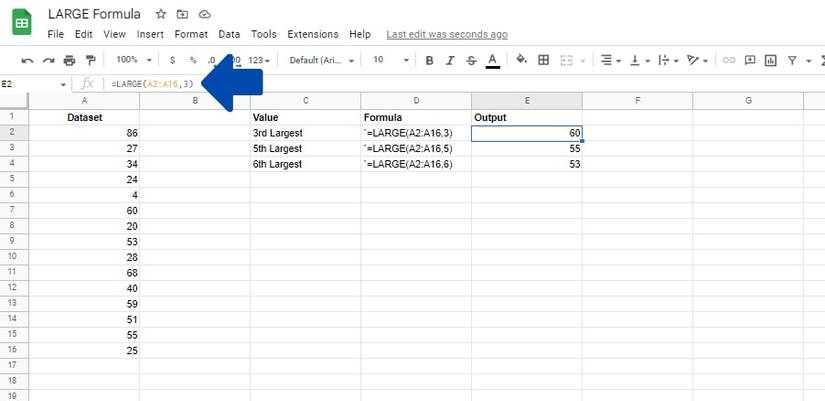 How to Use the LARGE Function in Google Sheets