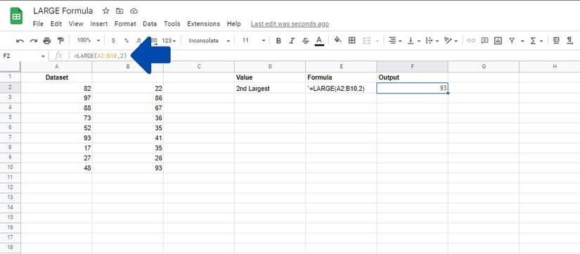 How to Use the LARGE Function in Google Sheets