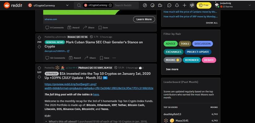 Reddit's "Filter by Flair" menu in a subreddit.