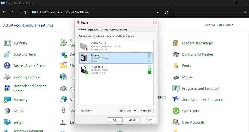 Choosing Default playback device