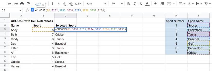 How to Use the CHOOSE Function in Google Sheets