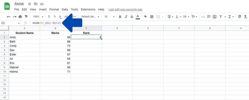How to Use the RANK Function in Google Sheets