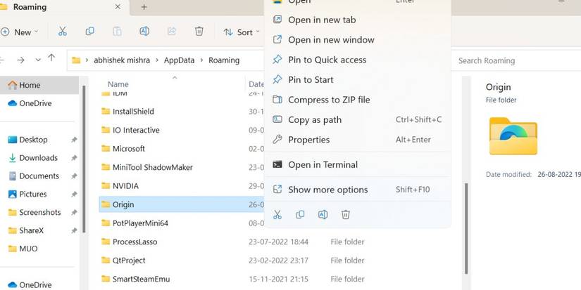 clear the Origin App Data folder