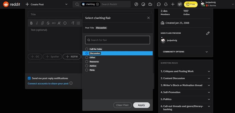 Selecting flair available within a subreddit