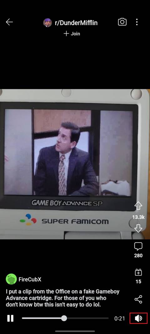 screenshot of reddit video with sound on