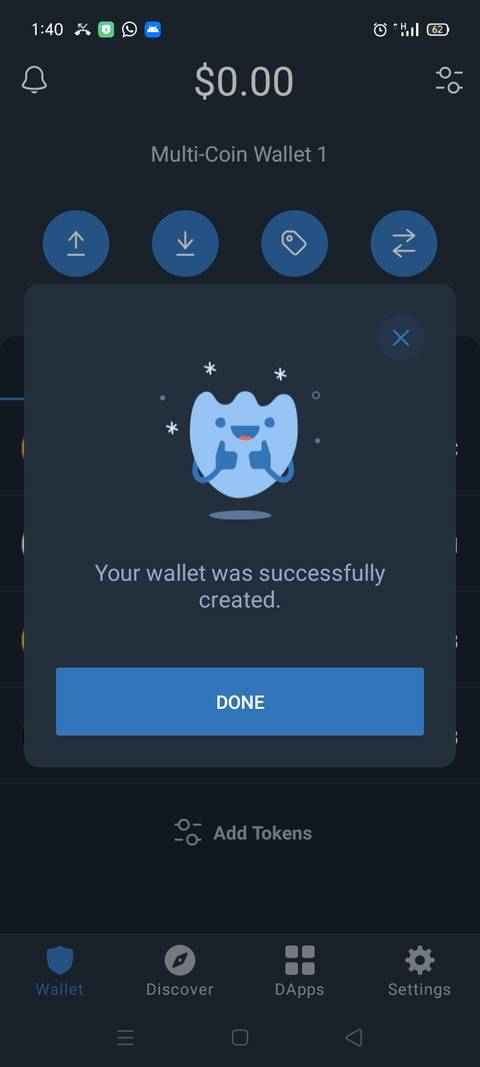 screenshot of trust wallet showing completed wallet set up