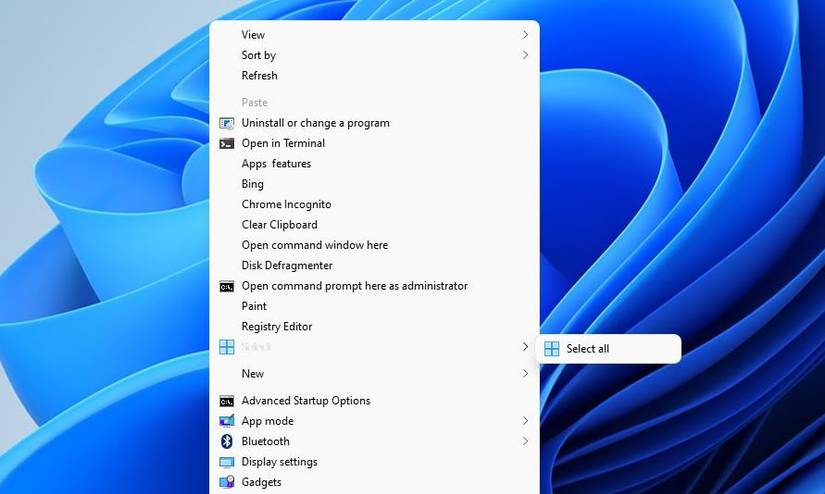 The Select all context menu option