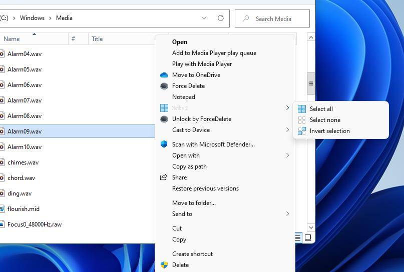 The Select none option 