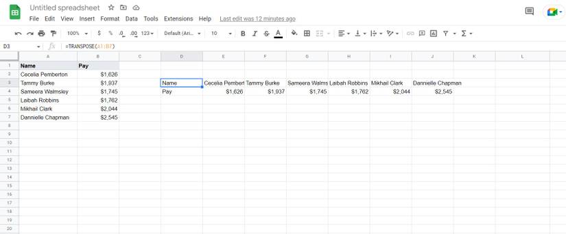 How to Transpose Data in Google Sheets