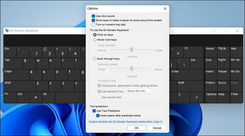 Windows touch keyboard layout options screenshot