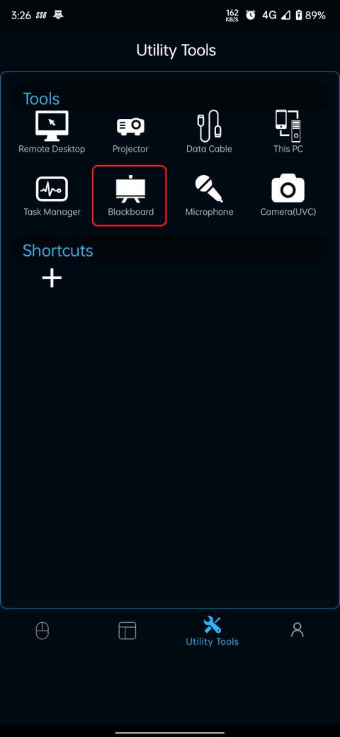 Choosing Blackboard option in the Utility Tools menu