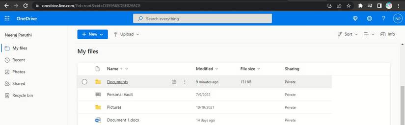 Double-click on Documents in OneDrive