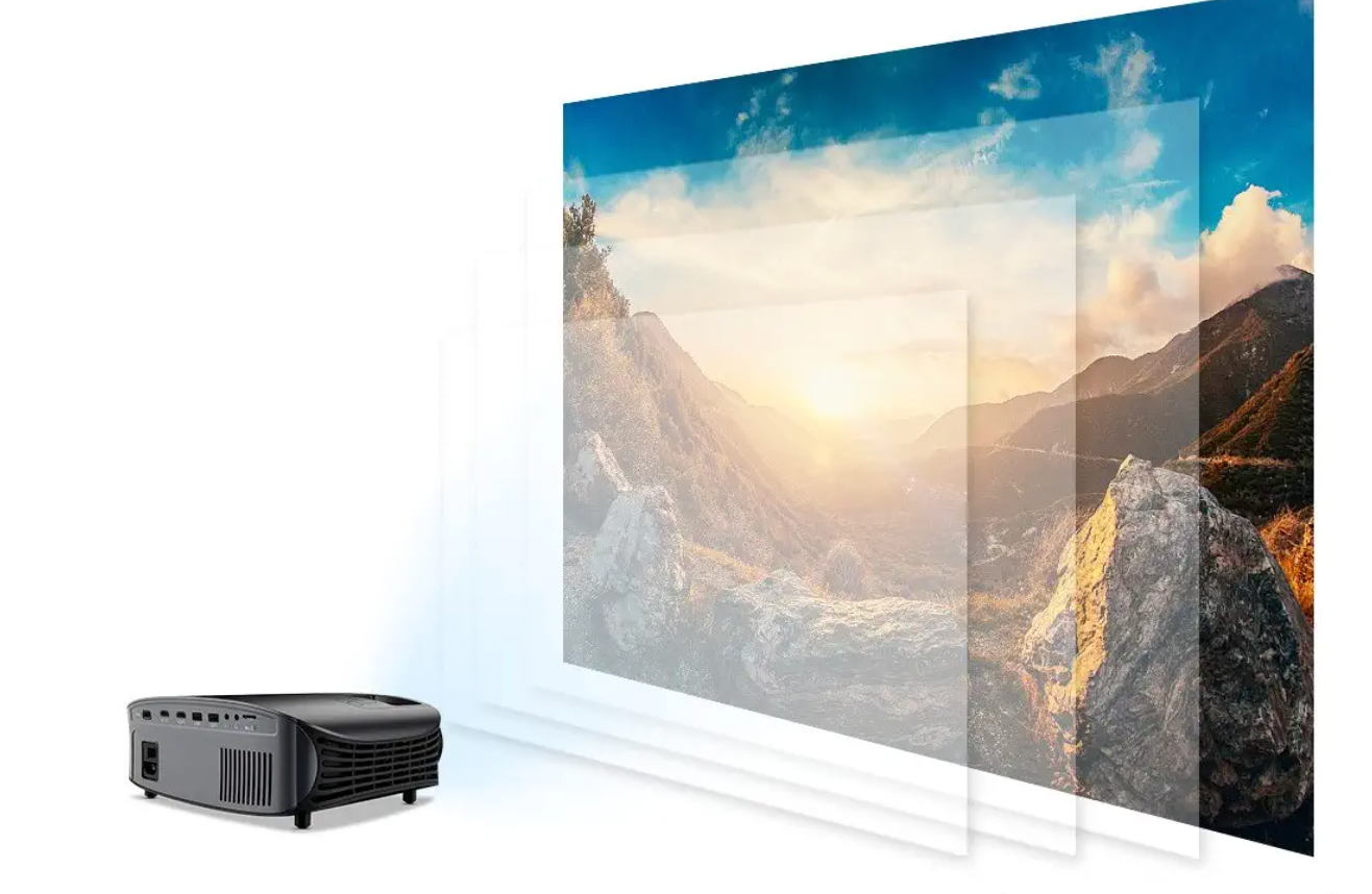 An image illustrating the different possible screen sizes with the GooDee HD Movie Projector