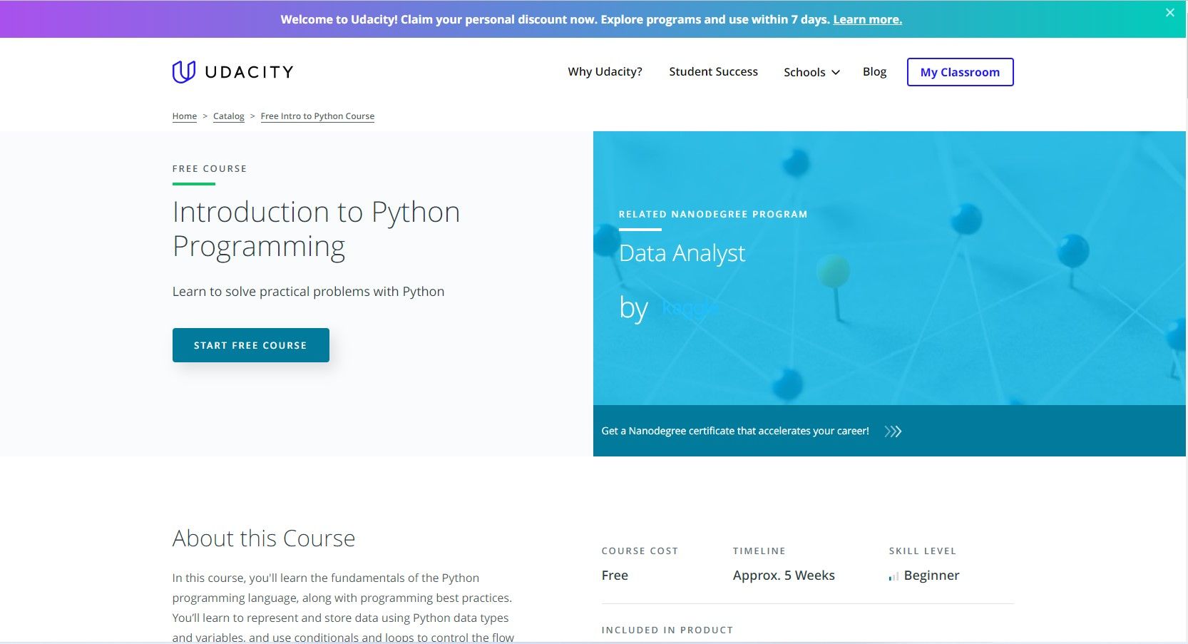Giao diện trang web với Giới thiệu về chi tiết khóa học Lập trình Python