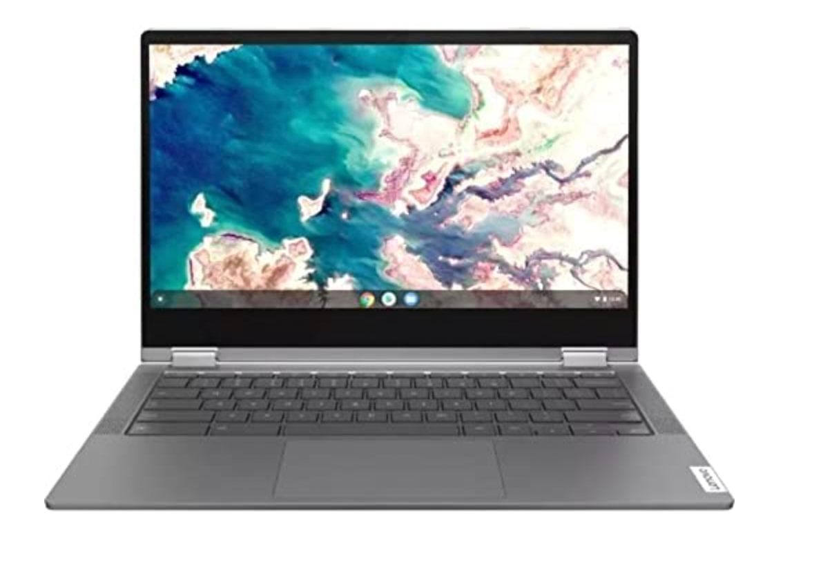 عکس تمام چهره از Lenovo Chromebook Flex 5 با نمایشگر روشن