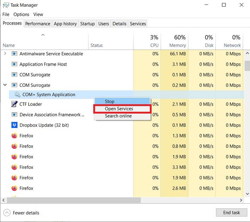 Open Services Dialog box on Start Manager
