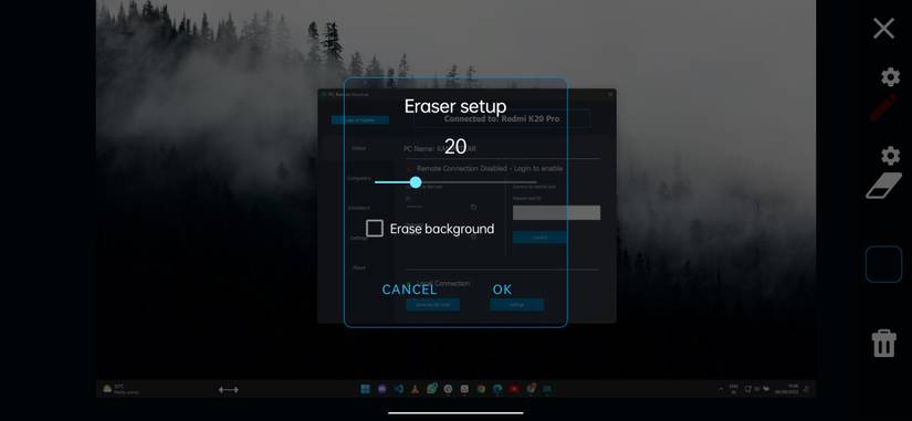 Option for increasing or decreasing size of the eraser
