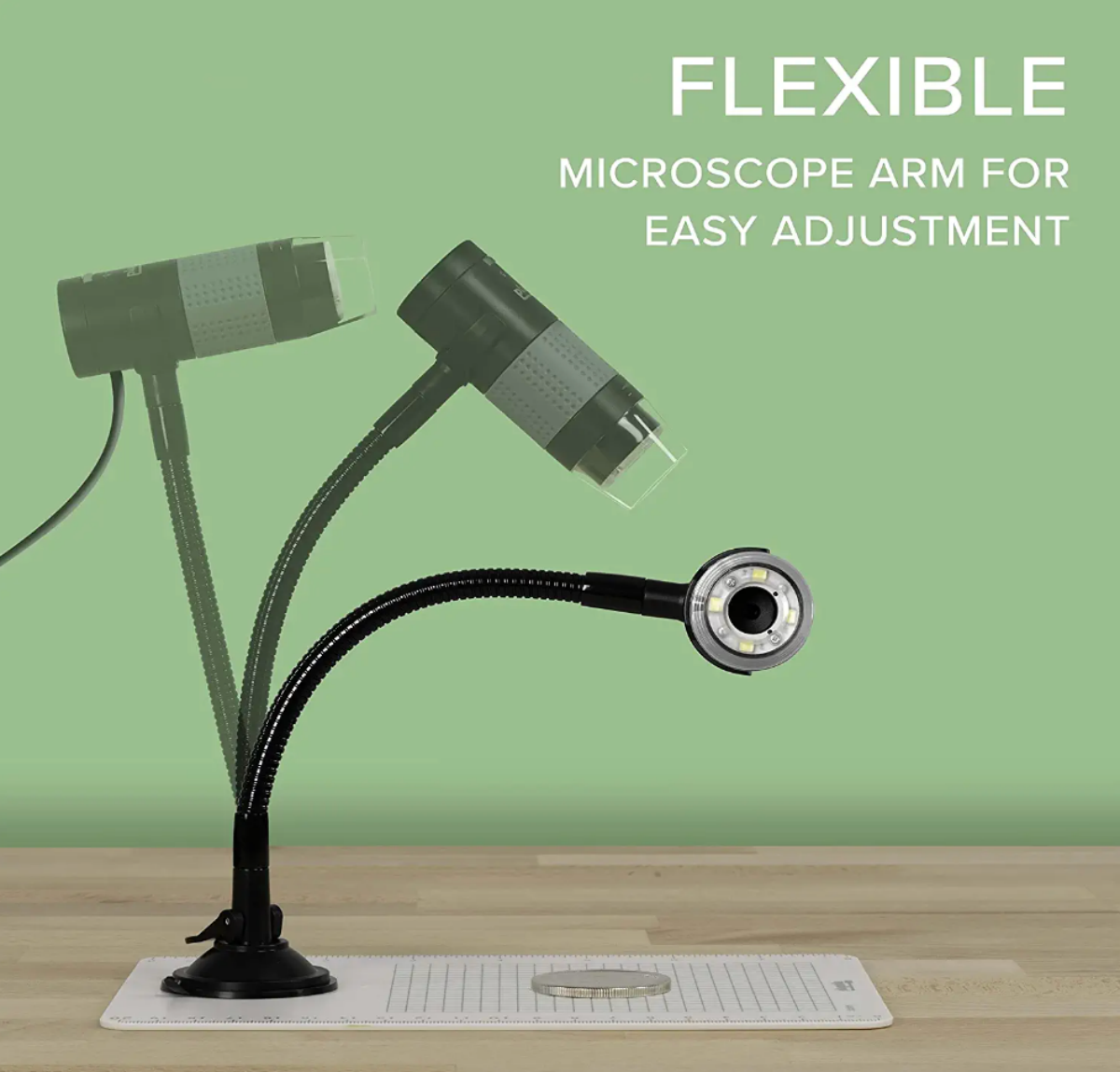 An image illustrating the flexibility of the Plugable Digital USB Microscope arm