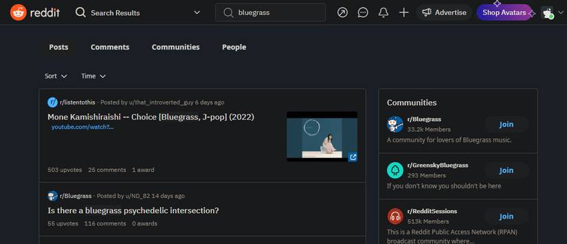 Reddit Bluegrass Search results