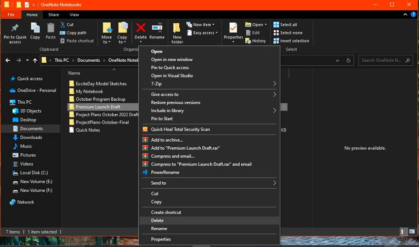 Right-click on Notebook and Select Delete