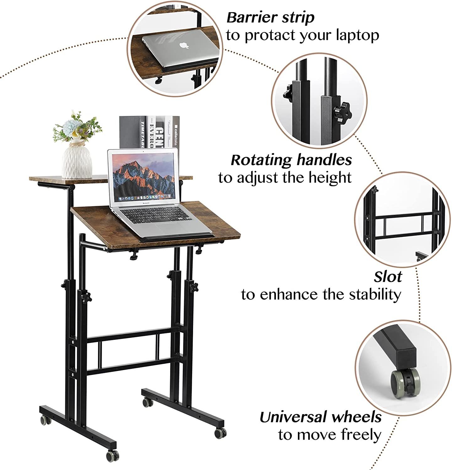 SIDUCAL Mobile Stand Up Desk Features