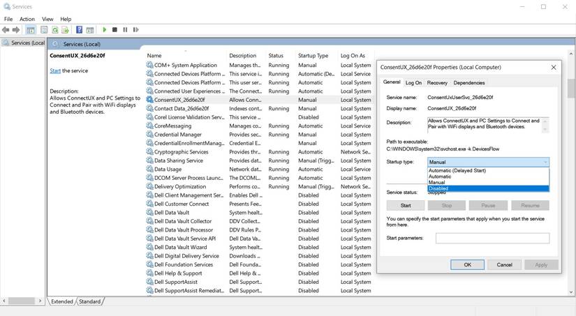 Task Manager's Services Menu