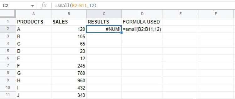 How to Use the SMALL Function in Google Sheets