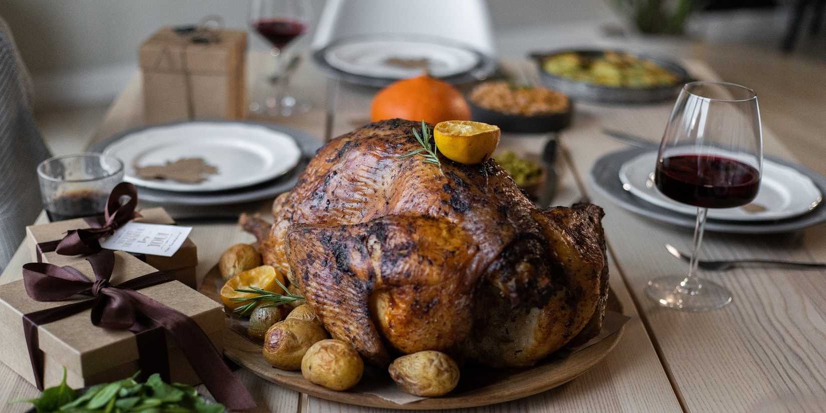 Thanksgiving dinner and gift boxes