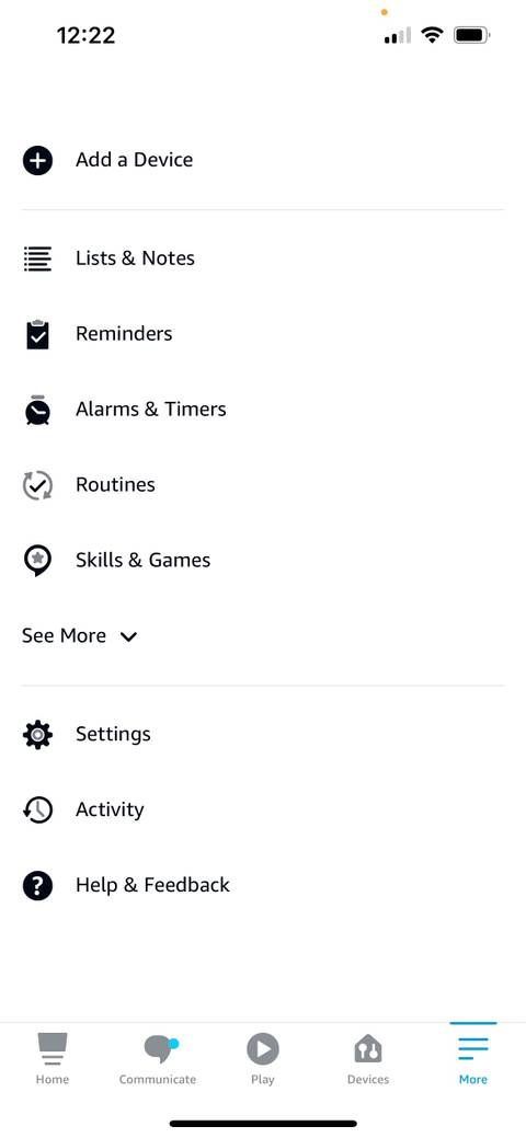 Alexa app More tab
