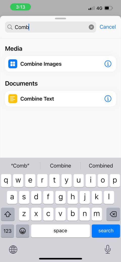 combine images action in iphone shortcut