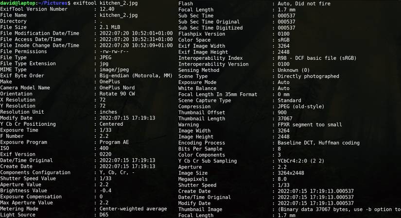 ExifTool Output: Demonstrating Image Metadata