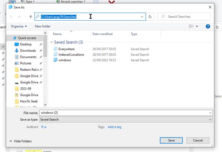 How to Save a Windows File Explorer Search for Future Use