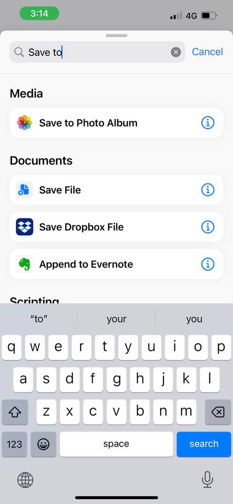 save to photo album action in iphone shortcut
