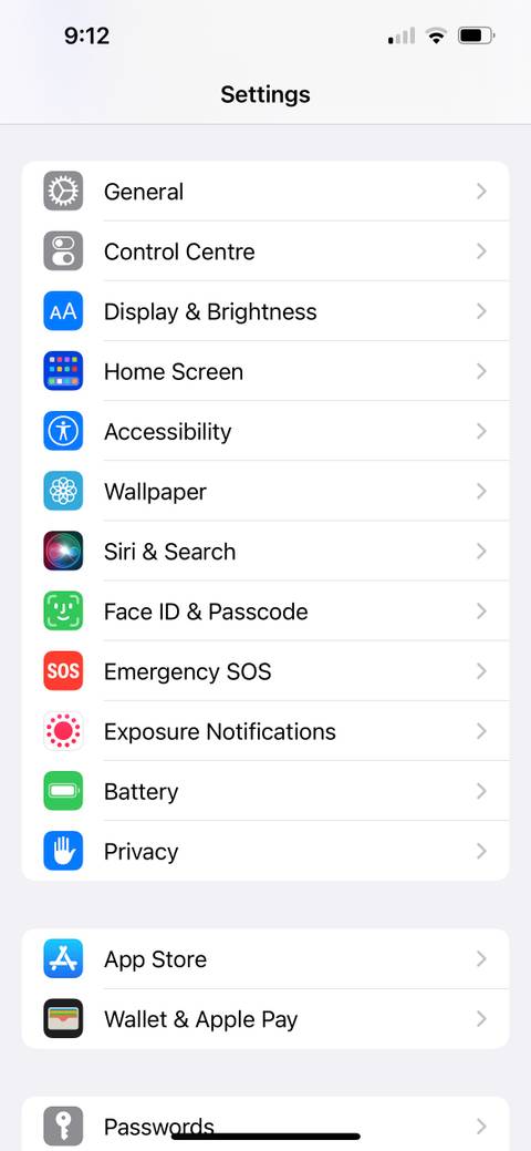 iPhone Settings app