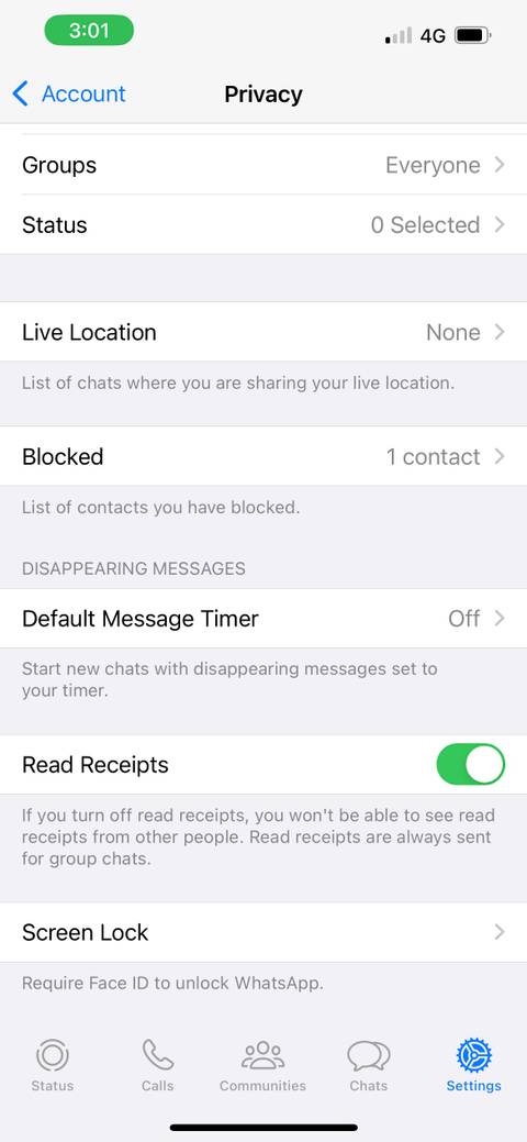 whastapp privacy settings
